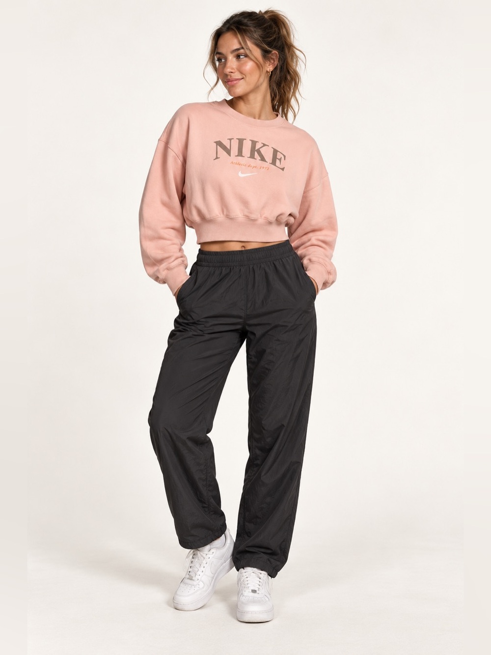 Nike Pink Athletic Dept 1972 Graphic Cropped Crewneck Sweatshirt Size M